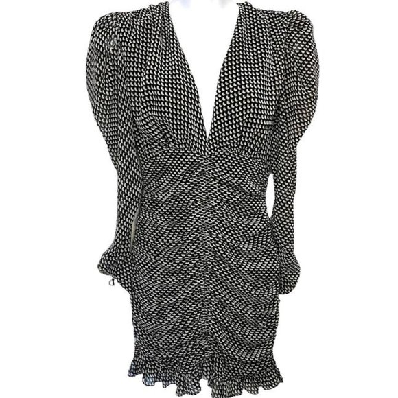 Zara Dresses & Skirts - Zara Black Long Sleeved Gathered Front V & White S Cocktail Dress